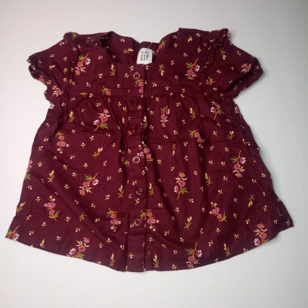 Girls Gap floral short sleeve button down shirt - Picture 4 of 14